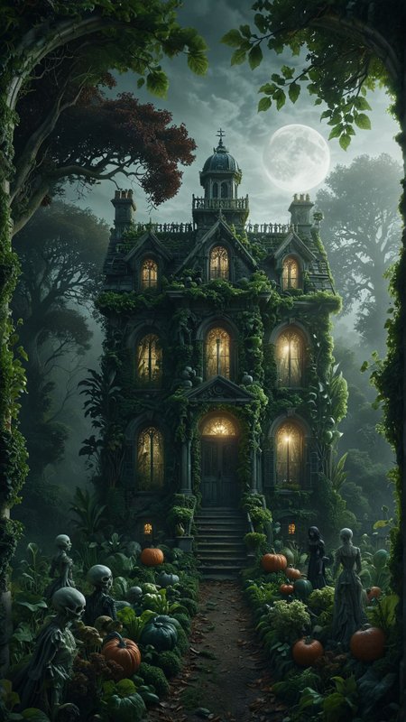 cinematic, a haunted Victorian mansion at night, with ghostly figures seen through the windows, eerie moonlight casting long shadows, overgrown garden and misty surroundings, gothic and mysterious atmosphere 
 <lora:ral-sld:1> ral-sld
<lora:add-detail-xl:1>
<lora:MJ52:0.35>,
<lora:SDXLFaeTastic2400:0.325>,
(settings by AIDigitalmediaaggency:0.0001),
OverallDetailXL