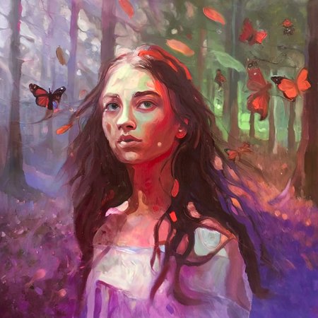 artmix07 portrait of a young beautiful shaman girl in the background of spirits and forest <lora:artmix07:1>