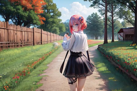 (otherworldly), highly insanely detailed, masterpiece, top quality, best quality, highres, 4k, 8k, RAW photo, (very aesthetic, beautiful and aesthetic), farm, fields, barn, fence, fantfa, <lora:FantasyFarm-10:0>, 
1girl, 
(rose gold hair ,multi_color_hair,multicolored hair,multi colored hair), 
(dark background),âââ