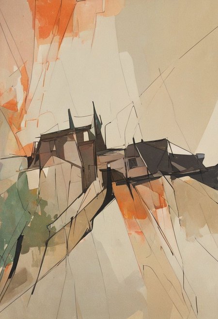 (Silhouette of a house on the cliff beside coast, flat painting background:1.5),
(abstract painting, impressionism, watercolor, oil painting brushstrokes, oil painting texture:1.3),
(brutalist architecture, BRIGHT green AND DARK BROWN color palette, curve LINE, circle, ellipse, core), AK, abstract, deconstruction, geometry, geometric composition,paint painting,harmonious colors, black frame,rectangle, tilt, flat painting, framex, horizontal, Constructivism, Fauvism,