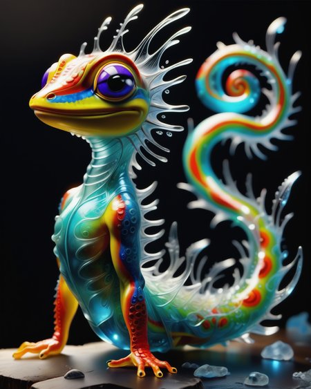 score_9, score_8_up, score_7_up, intricate details, rating_safe,
<lora:BioIceCrystalsPONY:1>, 1boy(made out of Jed-Blmicry, bioluminiscence, translucent,
anthro furry, gecko,
full body, looking at the viewer, solo, smiling), detailed background, depth of field, subsurface scattering, 
<lora:ral-chrosc-clr:0.3>, ral-chrosc-clr,
<lora:xl_more_art-full_v1:0.3>,
<lora:add-detail-xl:0.3>