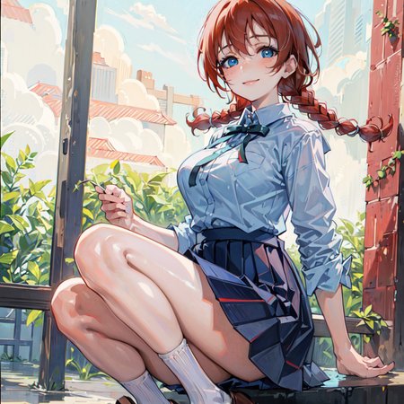 (((masterpiece))), ((best quality)), ultra high res, detailed, 
<lora:emmaverde:0.9>
1 girl, blue eyes, red hair, twin braids,