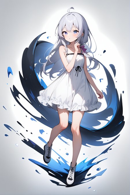 white dress, mm-elaina, ahoge, 1girl, solo, skinny, masterpiece, absurdres, high quality, highres, best quality, (full body:1.20), recent <lora:mm-elaina-V02-000004:0.8>