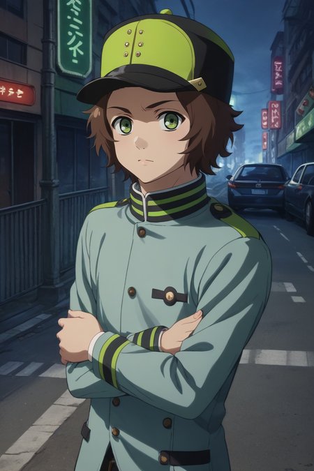score_9, score_8_up, score_7_up, source_anime, rating_safe, , (photorealistic:0.6), looking at viewer, depth of field, 1boy, solo, male focus, <lora:yoichi_saotome_pony:0.98>, yoichi_saotome, brown hair, green eyes, short hair, hat, focused, hong kong \(city\), traffic signals, street lights, neon signs, dusk, arms under breasts, squinting, , <lora:sdxl_lightning_8step_lora:1>