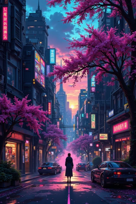 big city beautiful  landscape, early morning, woman, very intricate, very detailed, sharp, bright, colorful, <lora:Hand v2:0.5> <lora:Anti-Blur:1><lora:Insane Detail Slider:0.25>  <lora:flux.1_lora_flyway_Epic-detail_v2:0.3> <lora:fluxenhancer:0.25> <lora:Neurocore Anime Cyberpunk v2.0:1> A digital artwork in the style of cknc <lora:abyss-neon:0.6> bo-neon
