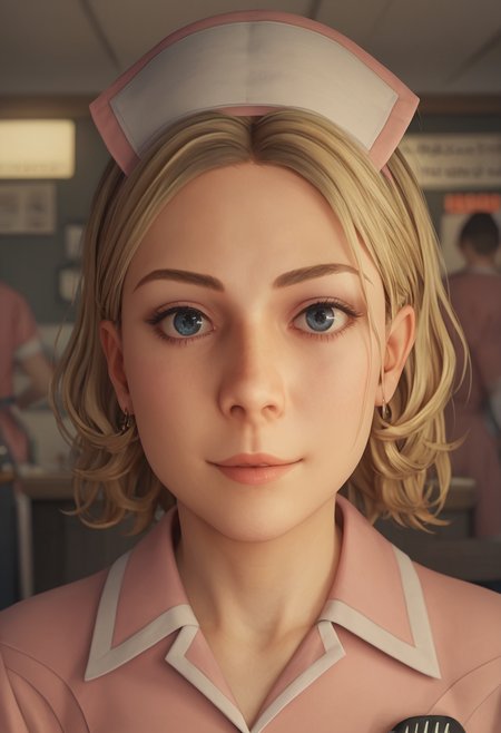 score_9, score_8_up, score_7_up, score_6_up, Close up face portrait, upper body focus, masterpiece, high quality, perfect face, beautiful face, cute face
 1girl,  solo,  <lora:rose_marigold:.7> rose_marigold, blonde hair, medium hair, blue eyes, 1girl, pink waitress uniform, apron, diner hat
BREAK, view from front,  
<lora:Expressive_H:.05>  ,  <lora:Eyes_High_Definition:0.25> eyeshd
