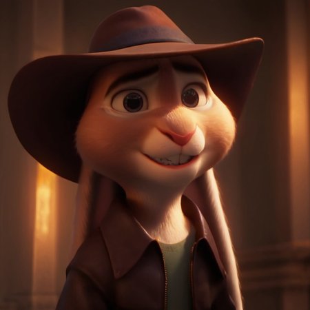 score_9, score_8_up, score_7_up, score_6_up, score_5_up, score_4_up, chickenhare, rabbit, bunny nose, 1boy, solo, bunny ears, fur, furry male, male, black eyebrows, detailed eyes, 3D, cgi, blue ears,, leather jacket, cowboy hat, green shirt, brown pants, standing, looking at viewer, smile, detailed fur, 4K, absurd res, best quality, perfect, masterpiece, high quality, Expressiveh, EyesHD,