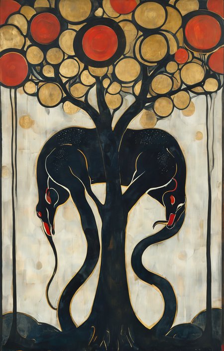 masterpiece,best quality,<lora:tbh269-sdxl:0.9>,illustration,style of Koloman Moser, animals
