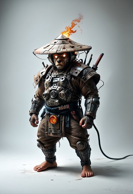 masterpiece, best quality, newest,
 eyecatching composition, dynamic pose, dynamic angles, detailed background of bamboo forest, Asian conical hat, strawhat, conical hat,
A Shadow faster than the light
Like cosmic fire his presence is
Shining in the night
Born from high technology
Too fast for human eyes to see
A soldier made of cyber steel
Create to kill the enemy
By neutreon power he is ready to strike
Can you feel the fire
See the anger in his burning eyes
He's the Super Sonic Samurai
By jetpack power he's ready to fly
He's the Super Sonic Samurai
Laser Katana high up to the sky
For the Super! Sonic Samurai!
barefoot plantigrade furry male, panda bear, chubby