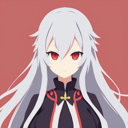 (masterpiece:1.2), (best quality:1.4), vector-artstyle, flat color, 1girl, long hair, silver hair, red eyes, simple background, <lora:vector-artstyle-000003:0.8>
