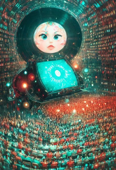 double exposure of opera diva Hatsune Miku with long floating twintails singing high note merging with a printed circuit subtil complex degrade works in electronics chips and circuitery, full of details, positive emotional, masterpiece, fairytale, <lora:DoubleExposure:1>, (head:2), (portrait, close up:1.6), <lora:The Phantom of the Opera style:1.5> The Phantom of the Opera style,  (Hatsune Miku, aqua hair, twintails:1.8), <lora:loraeyesxl:0.4>