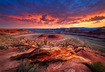 Majestic jagged rocky mountains, red mesas, wind eroded colorful rock formations, beautiful evening sunset, (petrified forest national park:1.25), arizona, <lora:Earth35:0.4>