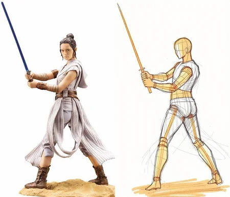 pose sketch, orange joints, body is facing the background and the torso is facing left, white background