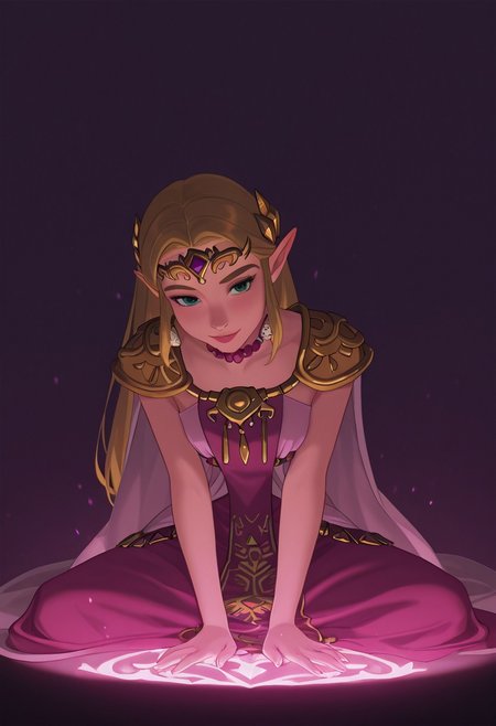DisneyRenstyle, DISNEY_ANIMATION,
masterpiece, best quality, hyper-realistic, ultra-HD, luminous lighting, cinematic ambiance, shimmering gradients, ethereal glow, deep contrast, rich color tones, seductive atmosphere, captivating sensuality, Cinematic Lighting, (princess zelda:1.3)
raytracing, volumetric lighting, ambient occlusion, Background, girl, solo, dress, sitting,leaning forward,