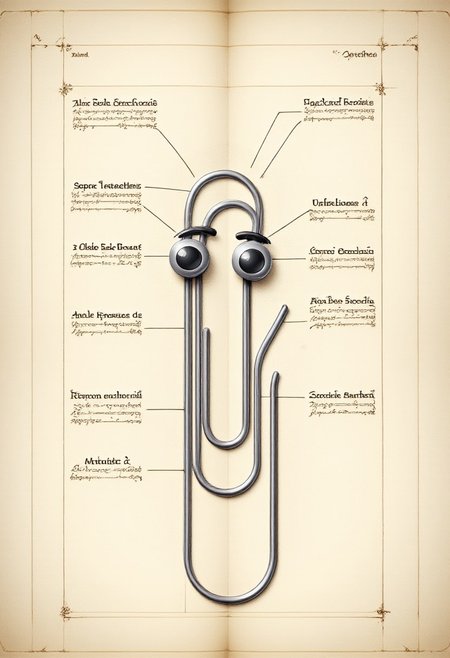 sepia (anatomysketch:1.2) of a (biomechanical:1.2) clippy, highly detailed, labeled elements, annotations