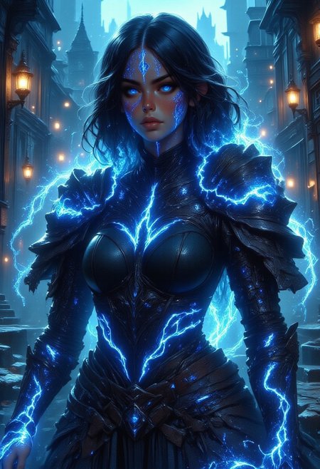 "It generates an illustrative masterpiece in 8K Ultra HD of a 26-year-old Kunoichi (female ninja), with a full body that fuses the beauty of a Venezuelan woman and a Nordic woman. The Kunoichi wears a blue-black lightning cyberpunk outfit, with meticulous details that highlight his unique style. A cybernetic tattoo adorns the left side of his face, adding a futuristic touch to his appearance. The figure of the Kunoichi is shrouded in a dark fog that adds additional mystery, and behind her lies an ominous futuristic city. The illustration should capture the precision of the woman's features, taking inspiration from the work of John Singer Sargent to highlight her unique beauty. A masterful play of lights and shadows is sought that enhances the Kunoichi's perfect anatomy. Each strand of hair must be meticulously crafted, incorporating holographic patterns that glow and change color, creating an ever-changing display. The visual quality must be high definition, drawing inspiration from the detailed style of yukisakura to achieve a work that is both striking and beautiful. The illustration should be an artistic expression that combines cyberpunk aesthetics with the grace and strength of the Kunoichi, creating a captivating visual experience."