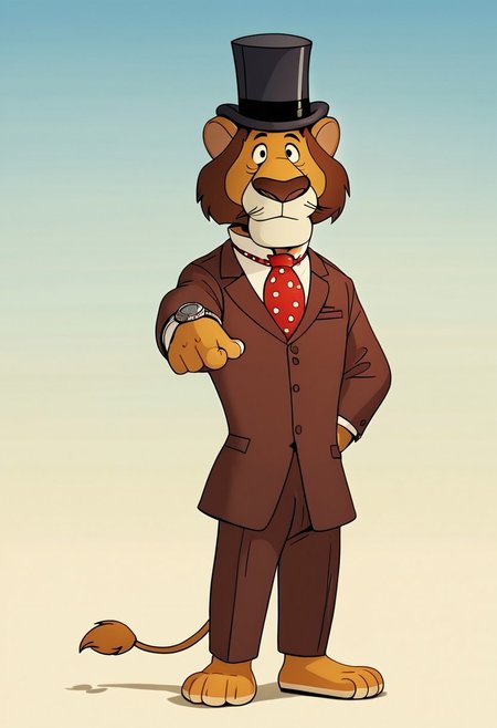 score_9,score_8,score_7,source_furry,
<1boy:1.5>,
<solo:1.5>,
willy_fog, hat, formal, suit, necktie, tree, furry, male focus, furry male, red necktie, sky, top hat, 1boy, outdoors, animal ears, day, holding, blue sky, shirt, safe, watch, hand watch, lion, lion_man,
<simple background:1.5>,
detailed,
4k,
8k,
full hd,
