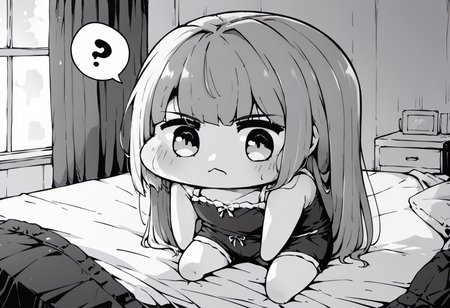 score_9, score_8_up, score_7_up, score_6_up, score_5_up, score_4_up, source_anime, uncensored, zPDXLxxx, <lora:intricate_details:1> intricate_details_xl, indoors, bedroom, on bed, 
<lora:Sister_Monochrome_Fantasy_v1.1:0.8> imouto, sister, 1girl, solo, monochrome, greyscale, long hair, camisole, shorts,  <lora:Doro_X_PDXL_V1:1> doro, creature, :3, chibi, no humans, four legs, solid circle eyes, no pupils, (spoken question mark:1.1), light frown,