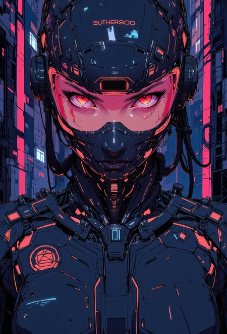 <lora:ck-nc-luminal-genesis:1>, A digital anime artwork in the style of cklg, timewarp, warphole, a cyberpunk humanoid woman with a shiny reflective intricate shiny mechanical high tech component bodysuit, neonpunk, (looking mysteriously at the viewer, eye contact), direct eye contact. a scanner scans space, explorer huntress, nistyle
Incorporate dynamic lighting with glowing accents and sharp highlights, emphasizing a polished, high-tech appearance. Backgrounds should feature bold, geometric patterns or abstract digital elements, such as grids, cubes, or streaking lines, creating a sense of motion and energy. Surfaces should appear reflective or metallic, with fine attention to detail in textures and shadows. The composition should feel cinematic and intense, with a focus on clean, precise lines and a sense of technological sophistication.
<lora:ck-Sci-Fi-Concepts:0.3>
<lora:flux.1_lora_flyway_Epic-detail_v2:0.6>
<lora:CPA:0.5>
<lora:test2:0.7>
<lora:Anime v1.3:0.2>