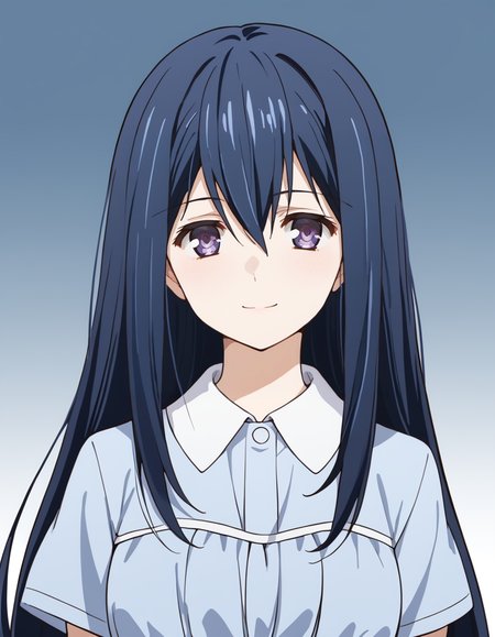 score_9, score_8_up, score_7_up, source_anime, BREAK
1girl, solo, looking at viewer, gradient background, upper body, light smile,
neko kuroha, blue hair, long hair, hair between eyes, sidelocks, purple eyes,
casual outfit, white collar, blue dress, short sleeves,
<lora:neko_kuroha_anime-soralz:1>