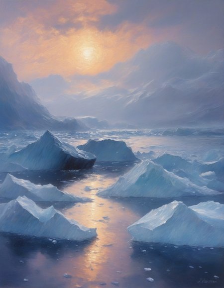 Claude Monet: (impressionist blur), (water reflections), (pastel hues), (organic brushwork),
crystalized warzone with photon-fossil soldiers,
Antarctic iceberg graveyard, 
Hailstorm Weather,
Actinoform cloud patterns over ocean,
Civil twilight with urban lights,
Ice breakup on arctic rivers,
 <lora:add-detail-xl:0.7>,
 <lora:DetailMaximizer:0.3>,
 <lora:brho:0.15> brho, 
<lora:Deep_depth_of_field:0.3>,
 <lora:extremely_detailed:0.8> extremely detailed,