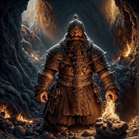 RAW photo, (masterpiece:1.3), subsurface scattering, heavy shadow, (high quality:1.4), (intricate, high detail:1.2), professional photography, HDR, High Dynamic Range, realistic, ultra realistic, photorealistic, high resolution, film photography, ambient lighting, atmospheric effects, <lora:detail_slider_v4:2>, OverallDetail, a dwarven warrior in intricate armor, on a stone (bridge) in underground cave, lava, fire, dwarven mine, Moria,  <lora:Bridge:0.66>, dwarfwarrior, <lora:DwarfWarrior:0.5>, looking at viewer, epiCPhoto