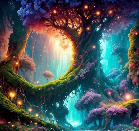 RAW photo, (masterpiece:1.3), subsurface scattering, heavy shadow, (high quality:1.4), (intricate, high detail:1.2), professional photography, HDR, High Dynamic Range, realistic, ultra realistic, photorealistic, high resolution, film photography, ambient lighting, atmospheric effects, <lora:detail_slider_v4:2>, OverallDetail,  a huge magical tree with big roots, there is a cave in its trunk, in a fantasy forest with magical lights, godrays, flowers, FeyFa, <lora:FeyAndFairies-10:1>, epiCPhoto
