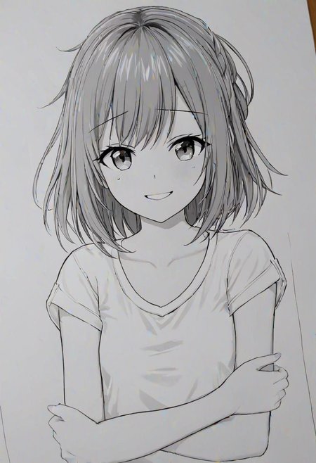 high quality, high detail, line art, sketch, 1girl, beautiful girl, joy, happy, laugh