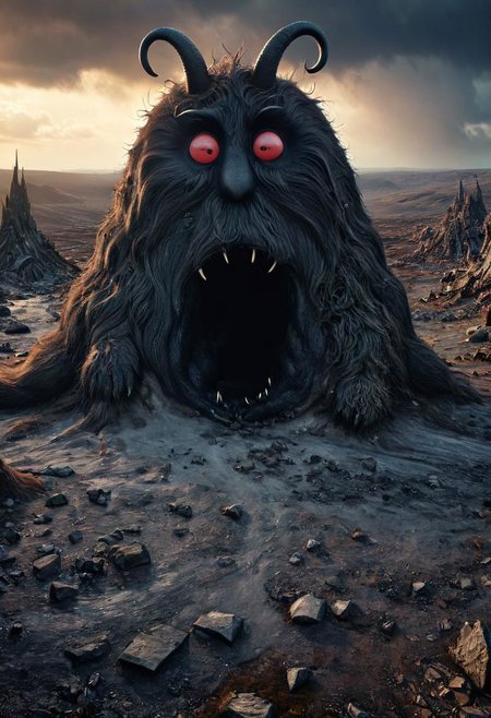 Very Long Messy weathered way to a dystopian creepy cute fluffy black eyed demon barbapapa with Horns infront of huge abyss in spooky dystopian world
very detailed, hd, RAW photograph, masterpiece, top quality, best quality, official art,highest detailed, atmospheric lighting, cinematic composition, complex multiple subjects, 4k HDR, vibrant, highly detailed, Leica Q2 with Summilux 35mm f/1.2 ASPH, Ultra High Resolution, wallpaper, 8K, Rich texture details, hyper detailed, detailed eyes, detailed background, dramatic angle, epic composition, high quality , (8k, RAW photo, highest quality), hyperrealistic,