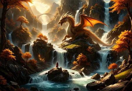cinematic still The Discworld, midday, ral-fntsyrlms, (amber dragon:1.1), waterfall, volumetric light, mystical glow . emotional, harmonious, vignette, 4k epic detailed, shot on kodak, 35mm photo, sharp focus, high budget, cinemascope, moody, epic, gorgeous, film grain, grainy, HDR photo of The Discworld, midday, ral-fntsyrlms, (amber dragon:1.1), waterfall, volumetric light, mystical glow . High dynamic range, vivid, rich details, clear shadows and highlights, realistic, intense, enhanced contrast, highly detailed, ethereal fantasy concept art of  The Discworld, midday, ral-fntsyrlms, (amber dragon:1.1), waterfall, volumetric light, mystical glow . magnificent, celestial, ethereal, painterly, epic, majestic, magical, fantasy art, cover art, dreamy, The Discworld, midday, ral-fntsyrlms, (amber dragon:1.1), waterfall, volumetric light, mystical glow, intricate, elegant, highly detailed, magical, sharp focus, dramatic, dynamic, cinematic, fine detail, beautiful, stunning, epic, professional, artistic, true magic, shiny, rich deep colors, inspiring