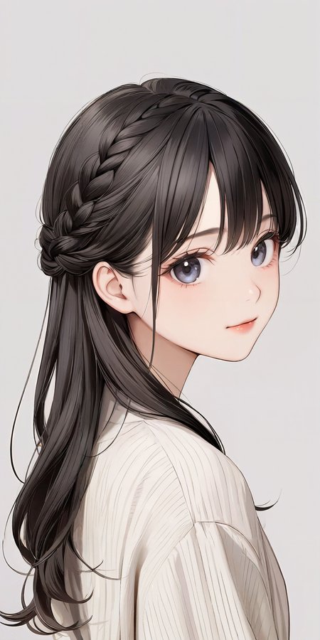 masterpiece,ultra-detailed,best quality,8K,illustration,cute face,clean skin ,shiny hair,girl,ultra-detailed-eyes,simple background, <lora:add-detail-xl:1> <lora:half up braid_XL_V1.0:0.7> half up braid