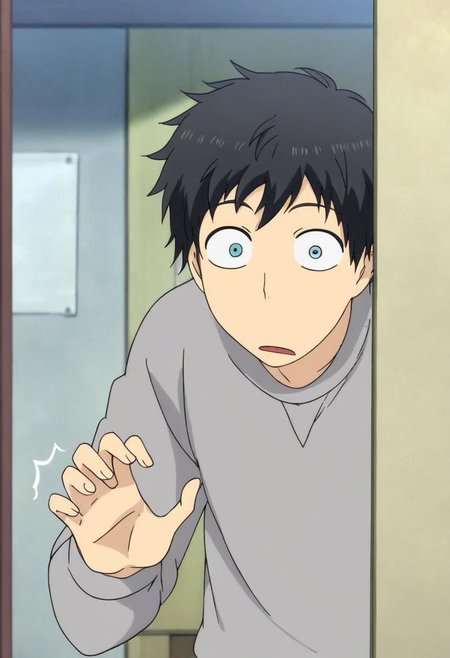 high resolution, solo, best quality, 1Boy, Arata Kaizaki, Black Hair, Blue Eyes, surprised, peeking out, OverallDetail