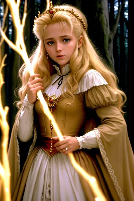 princess blonde hair royalty standing dark forest moonlight movie studio
(analog film:1.3) (vhs movie) (photorealistic) (screencap) (cinematic lighting) (sharp focus)  (80sDarkFantasySD15b:1.0)