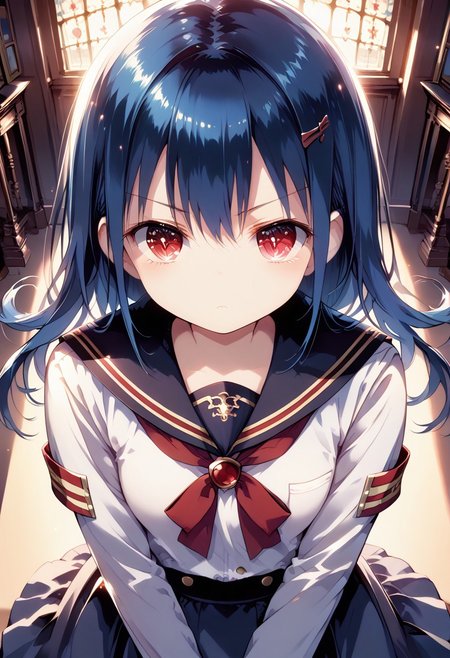 score_9, score_8_up, score_7_up, 1girl,FujisakaLP,high definition eyes, (masterpiece), (best quality), (ultra detailed),(disheveled hair),(illustration), (best shadow), detail1eye, intricate, hyper detailed, illustration,soft lighting, scenic, disgust, Navy blue hair, colorful, colorized, from_above ,vampire_costume , runway <lora:pastelStyleV4:0.6>