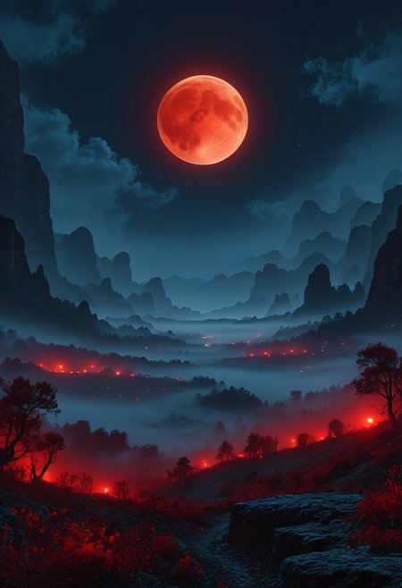 A mysterious, fog-shrouded landscape illuminated by a deep red blood moon.
<lora:DonM3t3rn1tyXL-v1.1:0.7>, DonM3t3rn1tyXL,
OverallDetailXL  <lora:MJ52:0.3>  <lora:SDXLFaeTastic2400:0.4>  <lora:EpicF4nta5yXL:0.7>