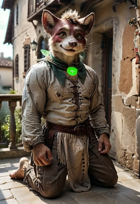 score_9, score_8_up, score_7_up, (((Barefoot furry character, full body, cinematic setting, furry male, plantigrade, correct anatomy, perfect hands)))
Chip Form Sonic The Hedgehog (series), (((templar outfit))), templar knight, green gem necklace, ((1boy, solo, solo focus)), muscular, furry male, burgundy fur,body fur, perfect eyes, perfect face, fur, fluffy fur, tuft, detailed fur,, bronze eyes, curvy, covered nipples, Expressiveh, looking at the viewer, seductive smile, half closed eyes, tight clothes, skindentation, ear piercing,cute makeup, BREAK indoor, detailed background, balcony, abs, ((muscular)), white neck fluff, (((nice furry feet paws)))
kneeling on one leg, enslaved by hypnotic spell, green glowing in his eyes, green smoke around neck, green collar formed by magic smoke around neck