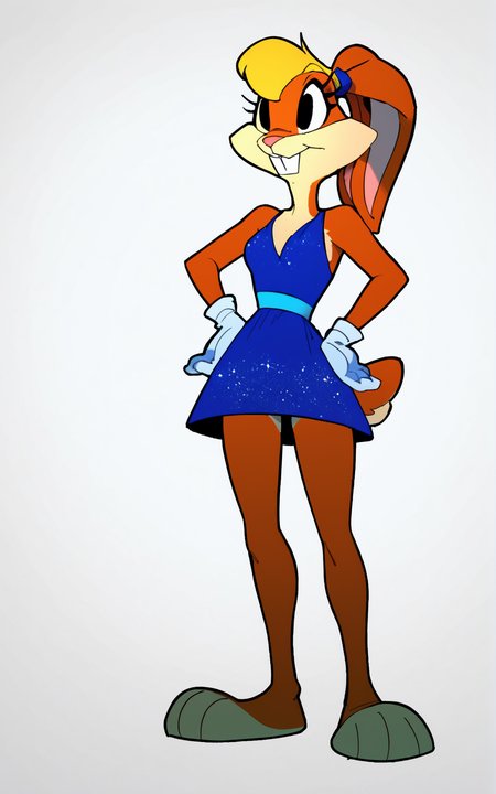 score_9, score_8_up, score_7_up,((best quality)), absurdres,((full body)),<lora:3d-2d:0.8>,   <lora:LolaTLTSPXL:0.75>,LolaTLTSPXL,furry female, rabbit girl, furry,dress, animal ears, tail, rabbit ears, rabbit tail, blue dress, animal nose, black eyes, teeth,white gloves, sleeveless,  ponytail,  bare shoulders, sleeveless dress, hair tie,two-tone fur, buck teeth, blonde hair,short dress, eyelashes,white background,( feet),hands on hip,miniskirt,slim