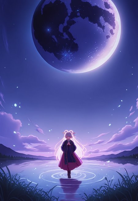 n30n01r, glowing, <lora:NeoNoir:0.6>,
NoGamenoLifeStyle, <lora:No_Game_no_Life IL:0.6>,
4ur4_illu,shiny, <lora:Aura_Phantasy_illu:0.6>,
<lora:spo_sdxl_10ep_4k-data_lora_webui:0.8>,
intricate details, cinematic lighting,ethereal atmosphere, serene riverside at night, full moon casting silver reflections on gently rippling water, a girl in flowing hanfu with delicate embroidery of peonies and lotuses, translucent silk sleeves fluttering in breeze, porcelain-like complexion with subtle blush, luminous eyes gazing pensively at distant horizon, graceful posture with hands clasped gently, surrounded by blossoming cherry trees shedding petals like snowflakes, misty mountains fading into distance, celestial glow illuminating crystalline dewdrops on grass, traditional jade hairpin adorned with pearls, soft focus blending realism and dreamlike quality, muted color palette dominated by moonlit blues and pearlescent whites, subtle ink wash texture overlaying scene, symbolic elements of eternity and transience.