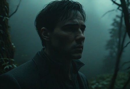 Darkest Hours.
Thick clouds.
Sadness.
Gothic figures.
Myst.
Dark.
Black.
Forests.
Life-like entire figure portrait.
Cinematic. Dramatic. Dynamic. 
Pristine Aesthetic.
Hyper-Realism.
Enigmatic.
Emotionally Moving.
Moody.
Extremely refined lines and and shapes.
Extremely refined details on objects.
Sharp details.
Complementary colors.
Many details everywhere. Ray-Tracing. Anti-Aliasing. Realistic soft shadows. Low saturation colors. Insane quality. Insane resolution. Insane details. Masterpiece. 32k resolution.
