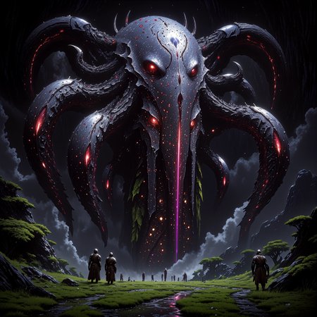 highly detailed, intricate, detailed background, famous artwork inspired by art styles of alena aenami and stephanie pui-mun law and david hudnut, fractal patterns, the weirdly beautiful "fanged phinksquigglers" with their large mesmerizing eyes, are trobberdaffled towering gurbleblarzers with six enormous appendages, steadily thudding through the primordial wilderness of planet "swumpturf vii" where they flibber moisture from the thurgicided air and use it to sustain themselves and the many symbiotic creatures that live on and around them, golden ratio, dappled sunlight, dark shadows, in the style of ck-ovf, amanoer, dnddarkestfantasy,
<lora:style-oneviolentfantasy-ep21-flux-by_chronoknight:0.48> 
<lora:style-alena_aenami-flux-by_tangbohu:0.68> 
<lora:style-dnd_dark_fantasy-flux-by_arsmachina:1.0> 
<lora:epic_gorgeous_details-balance-flux-by_flyway:0.48>