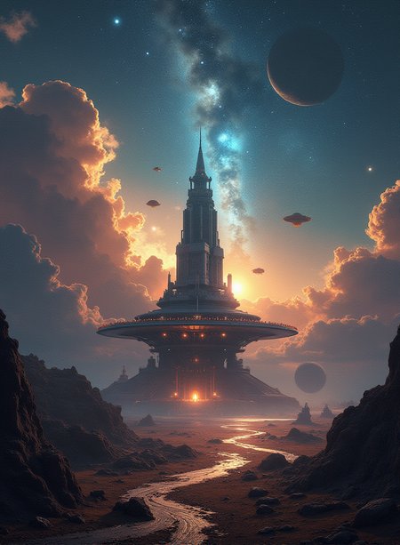Capturing the Hopeful atmosphere, this detailed, masterpiece image with a Galactic Peacekeeping Base, fine artistic composition, inspired, stunning, intricate, ambient background, located artistic, highly contrasted, fertile