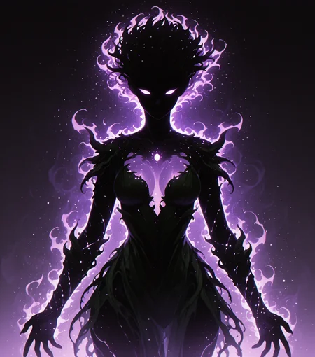 <lora:Shadows_v2_Buns:0.65> sh4d0w, purple aura, glowing, solo, dryad, masterpiece, best quality, amazing quality