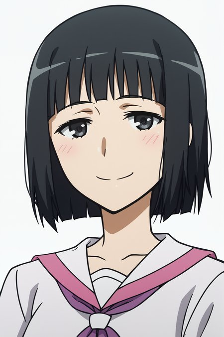 <lora:ANEMEWWW:0.8>, white background, Rikou Takitsubo, upper body, smile