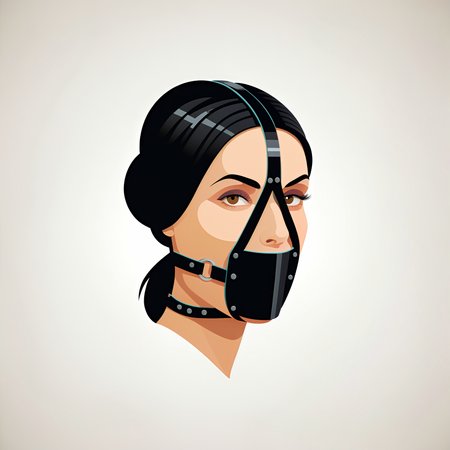 (vector illustration, lineart, stylized art, flat color, logo, icon:1.5), ch, (white background: 1.6), black hair, a beautiful woman, black panelgag, brown eyes
