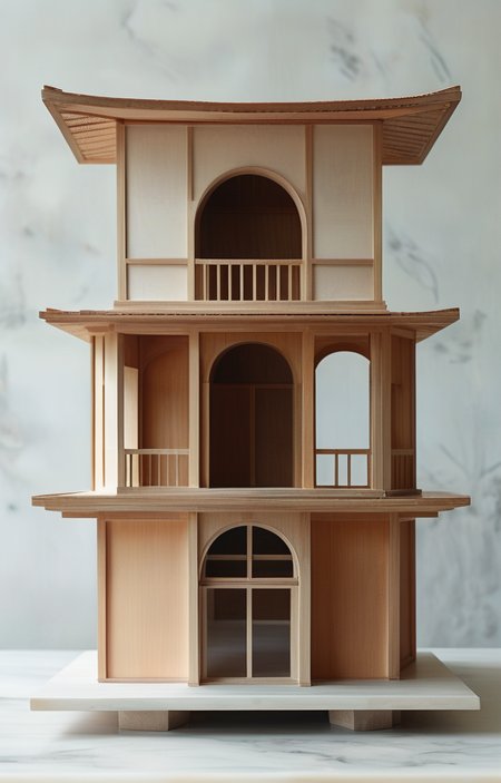 masterpiece,best quality,<lora:tbh302-sdxl:0.9>,illustration,designed by Filippo Brunelleschi Minimalist Japanese-inspired tea house by the sea, evoking the style of Tadao Ando