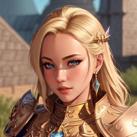 Masterpiece, high quality, 4K, beautiful design, shiny, from above, top angle, (redshift style:1.1), (analog style:1.1), sexy, realistic, photo shoot, professional, high contrast, blonde woman,[Ella Fanning|Elsa Jean], 1girl, solo, expressive look, HDR, highest quality, sharp focus, looking at viewer, facing viewer, 8k, blue eyes, wearing Paladin_glam armor, armor decorated with jewels, paladin armor, final fantasy xiv setting, <lora:Paladin_Glam:0.655>, (closeup:1.2), (extreme closeup:1.2), face focus,