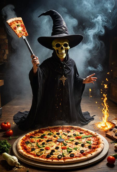 Horror-themed ((({A animals Elegant, They used the Laser-Cutting Pizza Cutter Drone, which hovered over their pizza spinning wildly while shooting precise laser beams to slice each piece perfectlyâeven though it occasionally burned random toppings just for fun.)
 (((with exaggerated expressions))) Wearing a Wizard Hat and Wand: This magical veggie is ready to cast spells in the kitchen; just donât ask it to turn you into a frog!, Epic Mountain Layers at Sunrise/Sunset: Shoot from high vantage points during golden hour when mountain ranges appear layered due to atmospheric haze for breathtaking depth and scale..(dynamic:1.1),sun rays,(taken by 4mm fisheye lens:1.1), 
(Vivid, HDR, Canon50, 8K, Hyper Realistic, Dramatic, Epic, Dynamic Contrast, Cinematic Lighting, increased brightness)(((Zoomed Out, Far away Shot))) = =. Epic dynamic lighting , vibrant,highly detailed,psychedelic,((Psychedelic, rainbow glow ))
((Vivid, Epic, Dynamic contrast)) (((Zoomed out, Far away shot, In frame)), (((Cinematic, Studio lighting, Contrast)))
<lora:rundiffusionXL_beta:0.8><lora:epicrealismXL_v5Ultimate:0.8><lora:crystalClearXL_ccxl:0.9>
<lora:extremely_detailed:0.8> extremely detailed
<lora:hyperkraximalism:0.6> hyperkraximalism
<lora:JuggerCineXL2:0.8> Movie Still, Film Still, Cinematic, Cinematic Shot, Cinematic Lighting
<lora:xl_more_art-full_v1:0.2>    <lora:RMSDXL_Darkness_Cinema:0.1>
 <lora:HellAI_XL:0.6> HellAI, skull, fire, demon, monster, - Generate images with sharp edges and fine details.
- Produce high-resolution images with no blurriness or distortions.
- Create images with clear and well-defined subjects.
- Ensure that the output images have crisp lines and distinct features.
- Generate images with vibrant colors and accurate tones.
- Avoid noise or artifacts in the generated images.
- Focus on producing clear textures and patterns in the images.
- Emphasize clarity and definition in all aspects of the generated images.
- Prioritize the sharpness and clarity of the main subjects in the images.
- Optimize the AI model to produce clear and visually appealing images., Wlop, By art germ . Eerie, unsettling, dark, spooky, suspenseful, grim, highly detailed