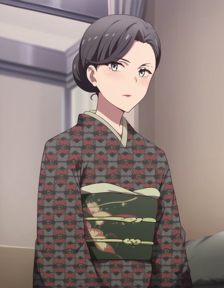 score_9, score_8_up, score_7_up, source_anime,
motheryukinoshita, <lora:mother-yukinoshita-s3-ponyxl-lora-nochekaiser:1>,
mother yukinoshita, short hair, blue eyes, black hair, hair bun, single hair bun, hair up,
japanese clothes, kimono, sash, makeup, obi, floral print, lipstick, black kimono,
indoors, bed, bed room, on side, blush, drunk,
looking at viewer, cowboy shot, dutch angle, solo,