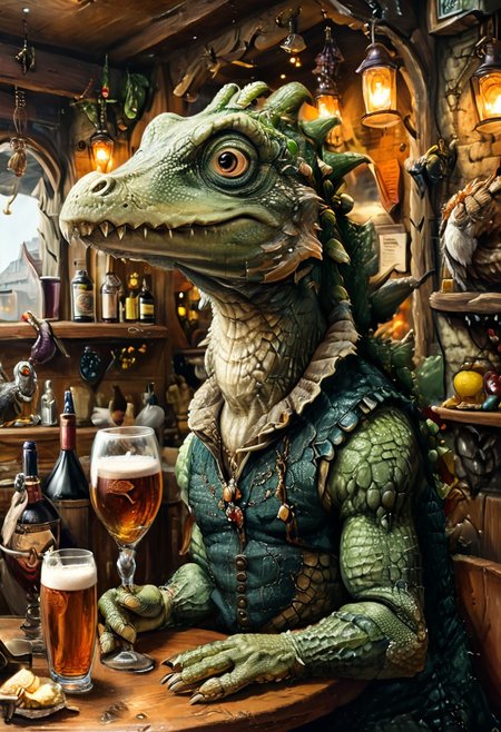 Detailed digital portrait of an anthro Crocodile at a bar, <lora:xl_more_art-full_v1:0.5>,  full body in frame, big tail<lora:The_Crazy_Style:0.7> <lora:anthro_muscular:0.7>
