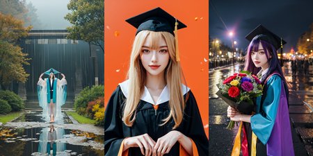 highly insanely detailed, masterpiece, top quality, best quality, highres, 4k, 8k, RAW photo, (very aesthetic, beautiful and aesthetic), 
__lazy-wildcards/subject/costume/graduation_robe/prompts__, 
<lora:gradgown:0.5>, 
(1girl:1.3), solo focus, 
(__lazy-wildcards/char/haircolor__), 
__lazy-wildcards/dataset/background__, 
__lazy-wildcards/subject/moment/random/prompts__âââ